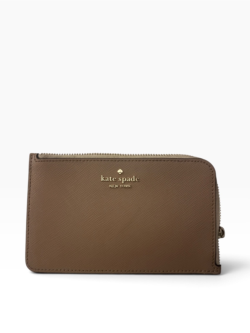 kate spade Brown Saffiano Zip Card Case